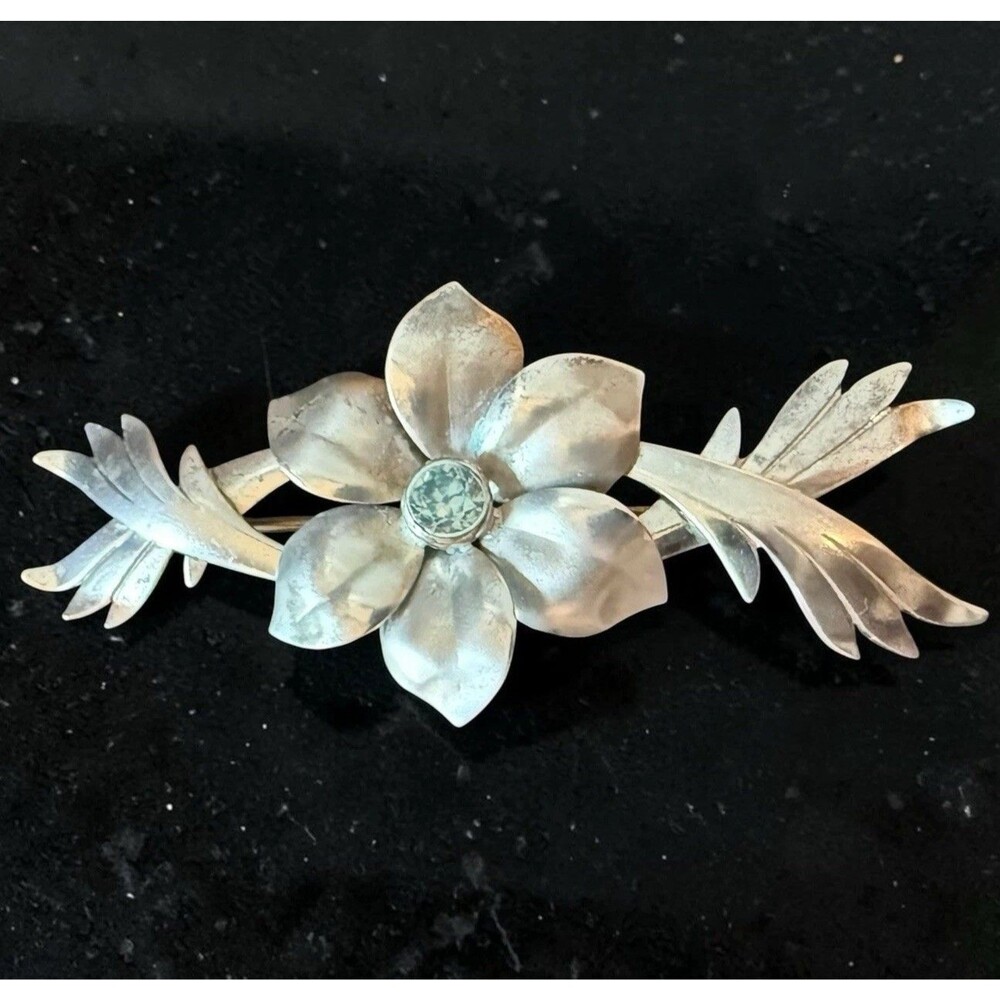 Vintage HSB Harry Bick Sterling Floral Brooch Mid-Century Topaz Estate Pin